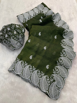 KONICA FAB Embroidered Bollywood Chiffon Saree(Light Green)
