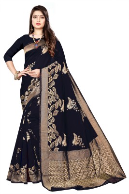 AVDOM Woven Kanjivaram Silk Blend Saree(Black)