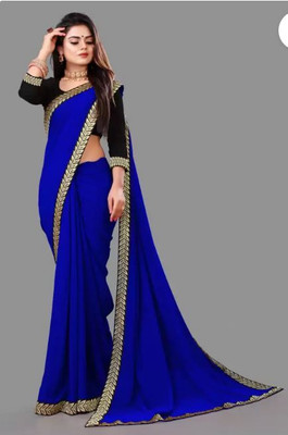 sareya veela Self Design Bollywood Georgette Saree(Blue)