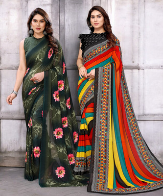 AMBUJAINTERNATIONAL Paisley Bollywood Georgette Saree(Pack of 2, Multicolor)