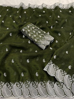 JIVI CLOTHING Solid/Plain Bollywood Chiffon Saree(Light Green)