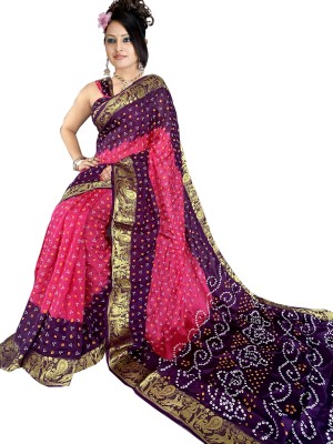 harvi fashion Woven Bandhani Art Silk Saree(Pink, Purple)