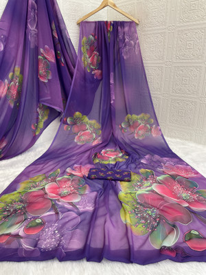 Pemal Designer Digital Print Bollywood Georgette Saree(Purple)