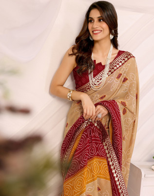YASHIKA Printed Daily Wear Georgette, Lace Saree(Maroon)
