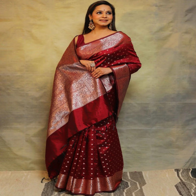SHREE KSHETRAPAL CREATION Self Design Banarasi Pure Silk Saree(Maroon)