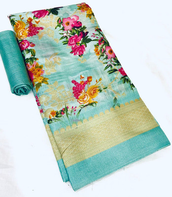 Kjs Floral Print Bollywood Cotton Blend Saree(Multicolor)