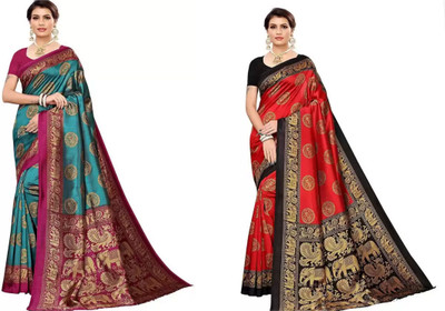 RUNAYA NX Printed Bollywood Art Silk Saree(Pack of 2, Multicolor)