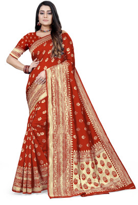 Dhanlaxmi Creation Self Design Banarasi Jacquard Saree(Orange)