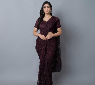 SwiftStyle Floral Print Daily Wear Net Saree(Purple)