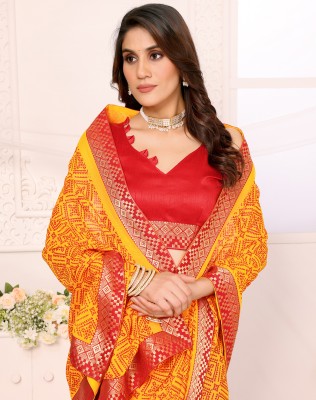 YASHIKA Printed Daily Wear Georgette, Lace Saree(Yellow)