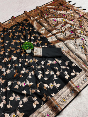 Saadhvi Woven Kanjivaram Pure Silk Saree(Black)
