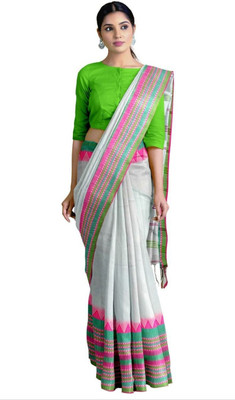 GOLU Solid/Plain Handloom Cotton Blend Saree(Multicolor)