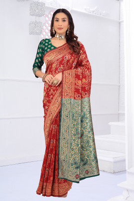 Samai Printed Banarasi Pure Silk Saree(Multicolor)