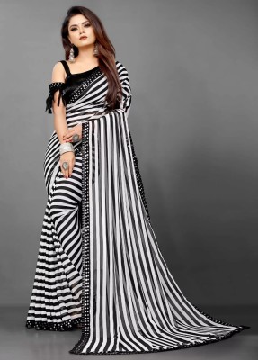 TTH Striped Bollywood Georgette Saree(Black)