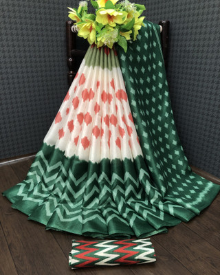 Gugaliya Printed Mysore Cotton Blend, Art Silk Saree(Dark Green)