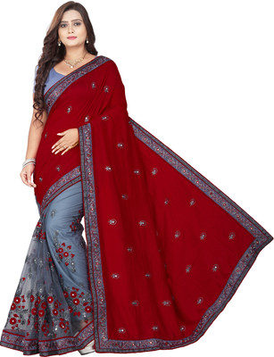 SHOBHTESH Striped, Digital Print, Embroidered Bollywood Georgette Saree(Red)