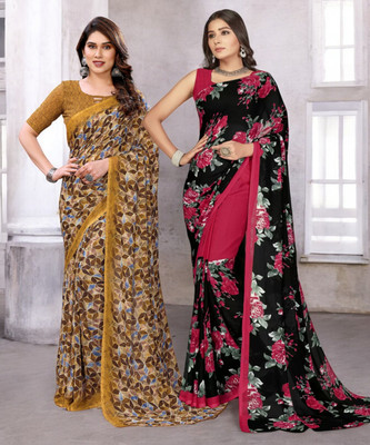 NIRMOHIFASHION Printed Bollywood Georgette Saree(Pack of 2, Multicolor)