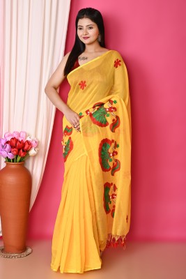 SClassicFashion Floral Print Bandhani Cotton Blend Saree(Yellow)