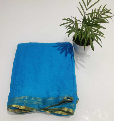 V And V Shop Solid/Plain Bollywood Chiffon Saree(Light Blue)