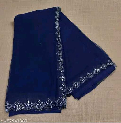 Harbhole Lace Border Printed Bollywood Georgette Saree(Blue)