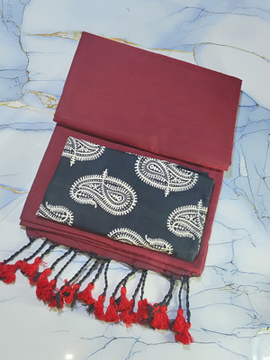 SMRITI BOUTIQUE Solid/Plain, Printed Kalamkari Handloom Pure Cotton Saree(Maroon)