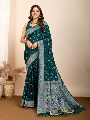 Yogik Creation Printed Bandhani Art Silk Saree(Dark Green)