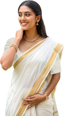 ShriSaree Woven Kasavu Pure Cotton Saree(White)