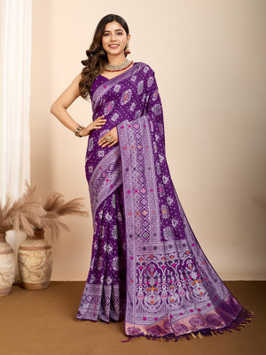 Yogik Creation Printed Bandhani Art Silk Saree(Purple)