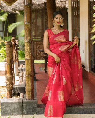 SOFIEFAB Woven, Solid/Plain Kanjivaram Pure Silk Saree(Pink)