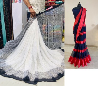 Sita Polka Print Bollywood Georgette Saree(Pack of 2, White, Dark Blue)