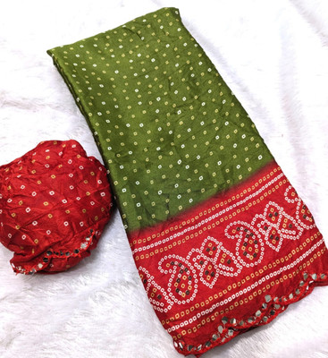 Yogik Creation Printed Bandhani Art Silk Saree(Green)