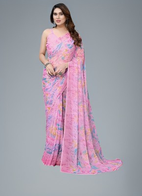 SARETRA MALL Floral Print Daily Wear Chiffon Saree(Pink)