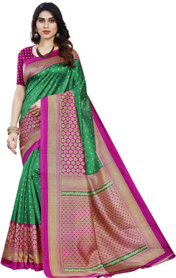 ZENFAB THREADS Polka Print Bollywood Art Silk Saree(Dark Green)