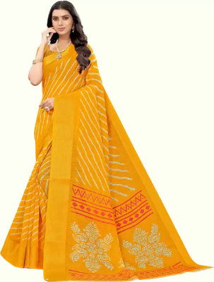 RUNAYA NX Digital Print Bandhani Cotton Blend Saree(Yellow)