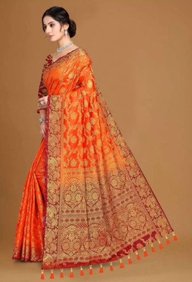 RudraNX Printed Banarasi Jacquard Saree(Multicolor)