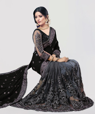 less than three Embroidered Bollywood Net, Art Silk Saree(Black)