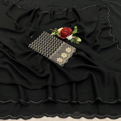 JIVI CLOTHING Solid/Plain Bollywood Chiffon Saree(Black)