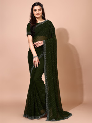 VIBHAGYAA Embellished Bollywood Chiffon Saree(Green)