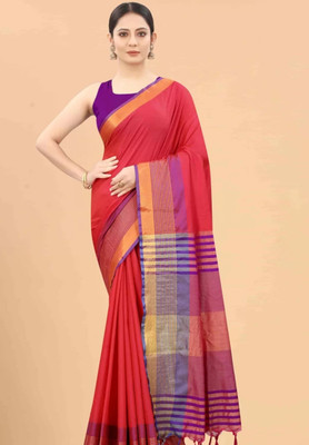Jyanshu Creation Striped Dharmavaram Cotton Silk Saree(Red)