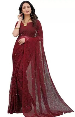 SwiftStyle Solid/Plain Daily Wear Net Saree(Maroon)