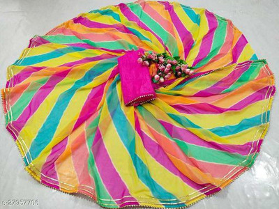 HouseOfCommon Printed Leheria Georgette Saree(Multicolor)