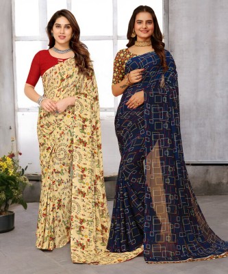 NIRMOHIFASHION Printed Bollywood Georgette Saree(Pack of 2, Multicolor)