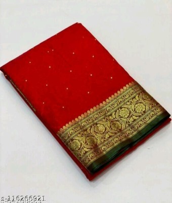 Haniyasarees Woven, Embellished Banarasi Jacquard Saree(Red)