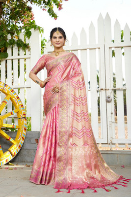 JIVI CLOTHING Solid/Plain Bollywood Organza Saree(Pink)