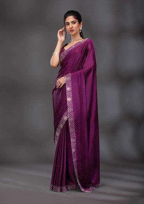 Fikfoluo Embellished Bollywood Georgette Saree(Purple)