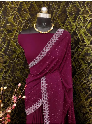 WEARSIXTY Self Design Daily Wear Chiffon Saree(Maroon)