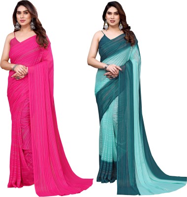 Anand Sarees Embellished, Solid/Plain Bollywood Satin Saree(Pack of 2, Pink, Green, Light Blue)