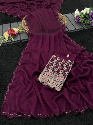 JIVI CLOTHING Solid/Plain Bollywood Chiffon Saree(Purple)