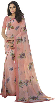 JVG CREATION Digital Print, Solid/Plain Bollywood Georgette, Lace Saree(Orange)