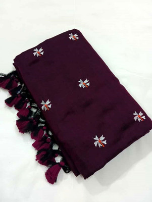 Rnn Saree Embroidered Handloom Pure Cotton Saree(Maroon)
